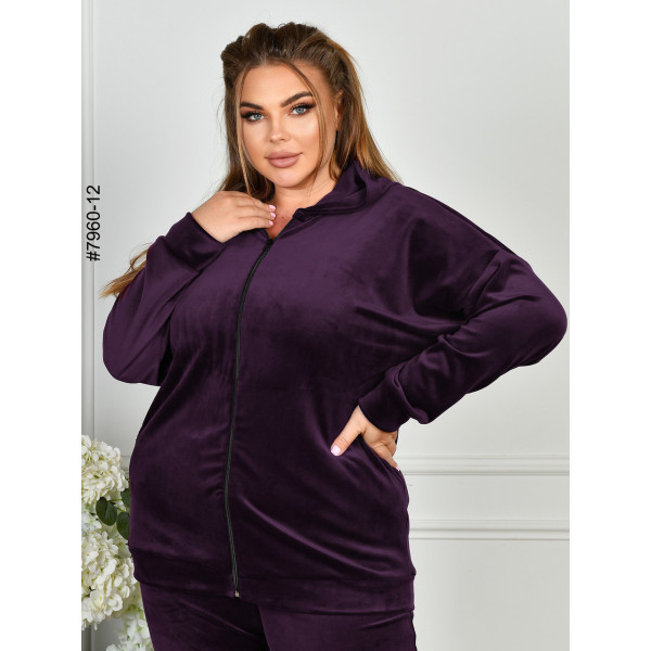 7960-12 Спортивний костюм жіночий на блискавці велюр супербатал (3 ед: 54-56,56-58,58-60)