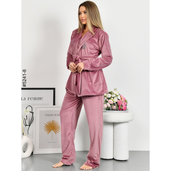 5241-8 Костюм домашній жіночий велюр з камінням (3 од: 42-44,46-48,50-52)