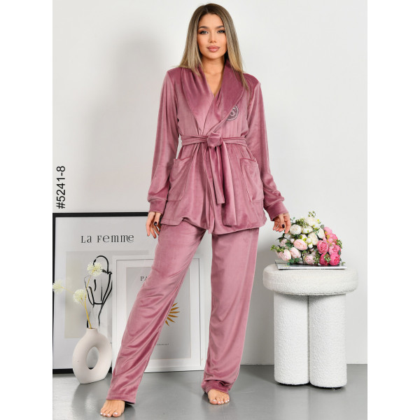 5241-8 Костюм домашній жіночий велюр з камінням (3 од: 42-44,46-48,50-52)