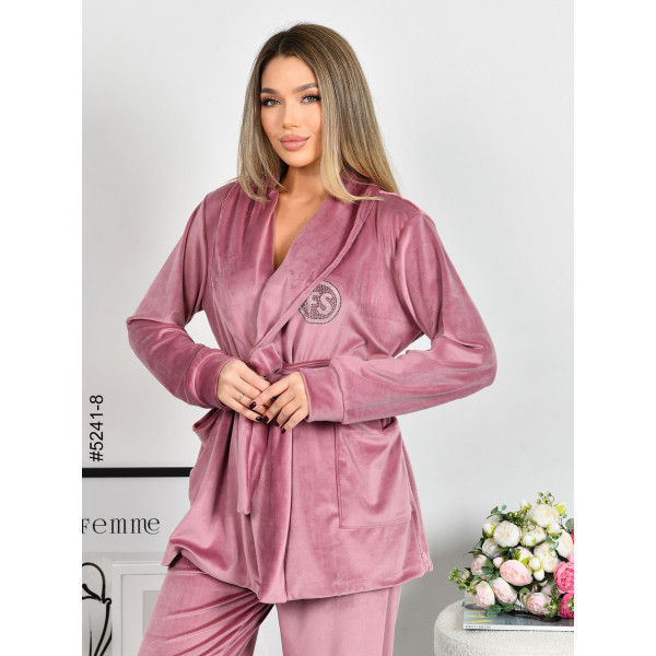 5241-8 Костюм домашній жіночий велюр з камінням (3 од: 42-44,46-48,50-52)