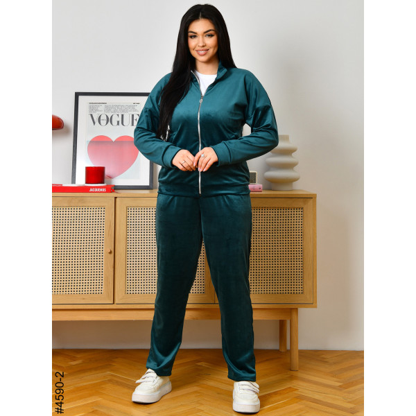 4590-2 Спортивний костюм жіночий велюр на блискавці напівбатал (3 од: 48,50,52)