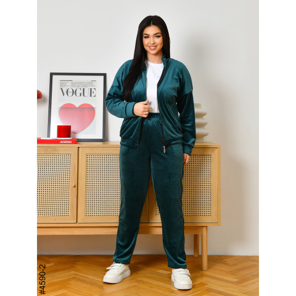 4590-2 Спортивний костюм жіночий велюр на блискавці напівбатал (3 од: 48,50,52)