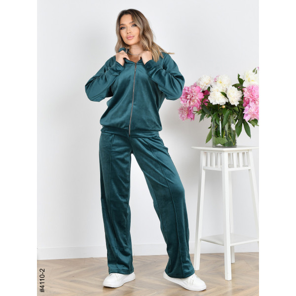 4110-2 Спортивний костюм жіночий на блискавці велюр прямі штани норма (3 од: 42,44,46)