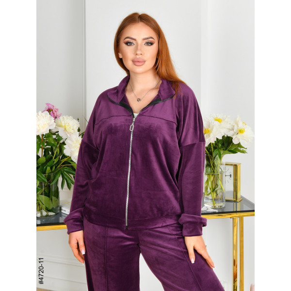 4720-11 Спортивний костюм жіночий на блискавці велюр прямі штани напівбатал (3 од: 48,50,52)