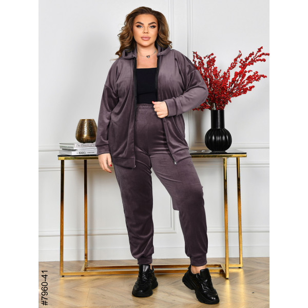 7960-41 Спортивний костюм жіночий на блискавці велюр супербатал (3 ед: 54-56,56-58,58-60)