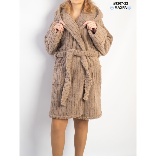 9267-22 Халат жіночий на запах махра напівбатал (3 од: 44-46,48-50,52-54)