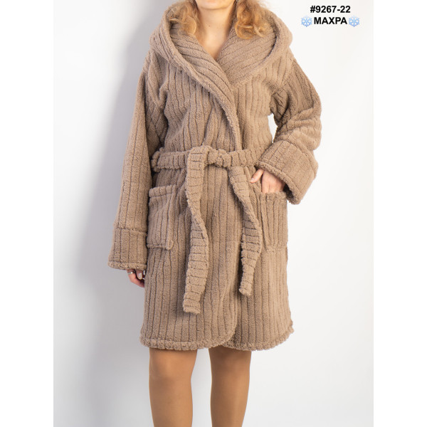 9267-22 Халат жіночий на запах махра напівбатал (3 од: 44-46,48-50,52-54)