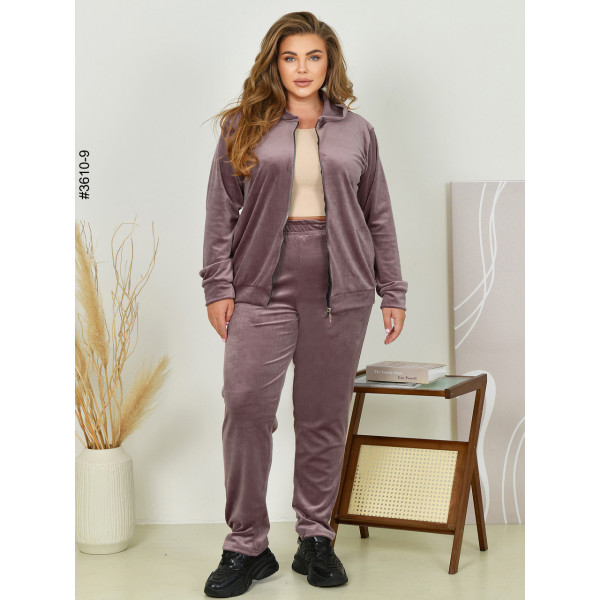 3610-9 Спортивний костюм жіночий на блискавці велюр батал (3 од: 54,56,58)