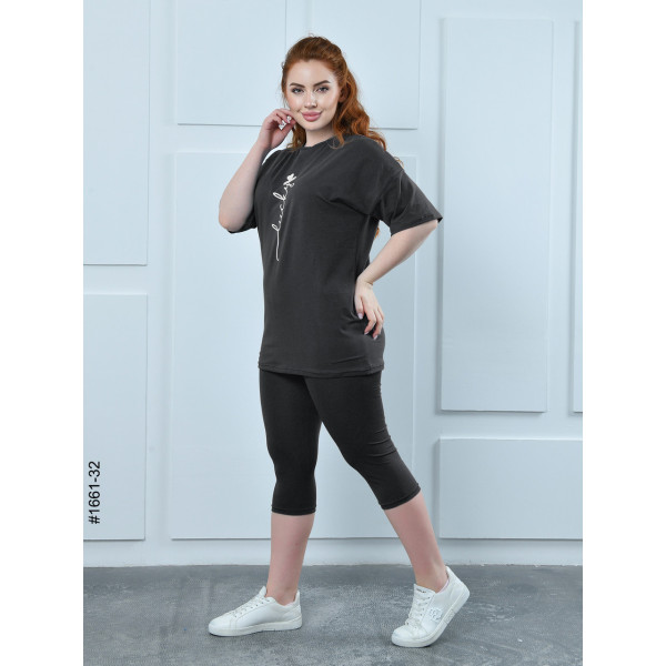1661-32 Костюм жіночий футболка + бриджі кулір напівбатал (3 од:48,50,52)
