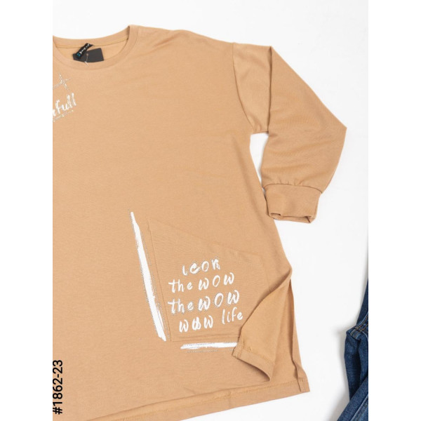 1862-23 Жіночий батнік з принтом двонитка напівбатал (3 од: S-M, M-L, L-XL)