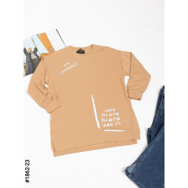 1862-23 Жіночий батнік з принтом двонитка напівбатал (3 од: S-M, M-L, L-XL)