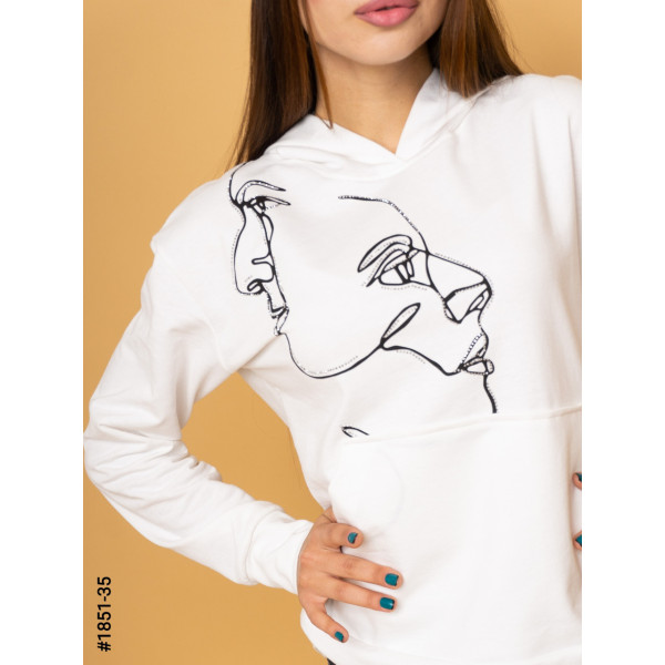 1851-35 Худі жіночі двунитка з принтом норма (3 од: S-M, M-L, L-XL)