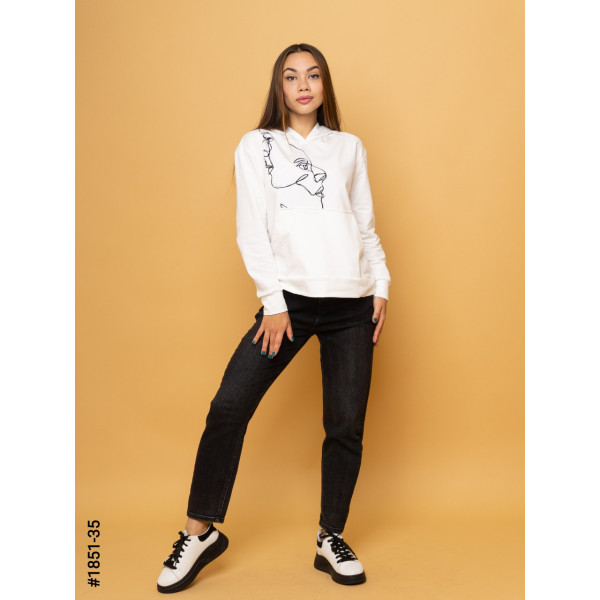 1851-35 Худі жіночі двунитка з принтом норма (3 од: S-M, M-L, L-XL)