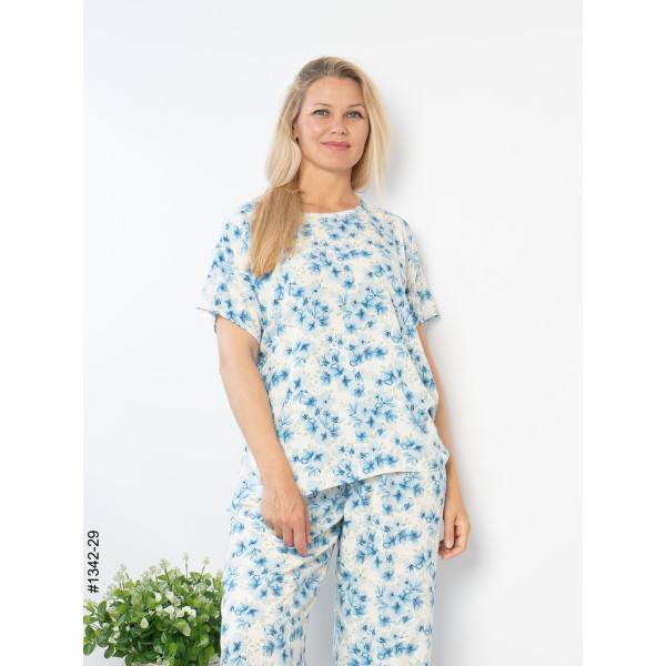 1342-29 Костюм жіночий з квітковим принтом штапель (4 од: 44,46,48,50)
