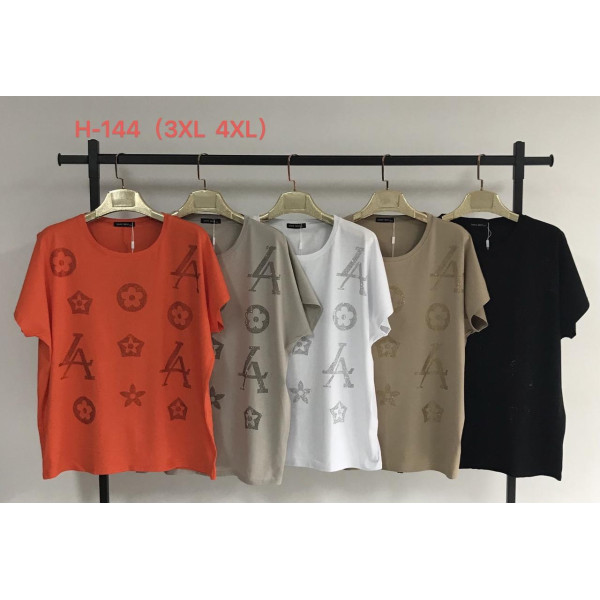 0144 Футболка жіноча з принтом батал мікс кольорів (6 од: 3XL-3 шт, 4XL-3 шт.)