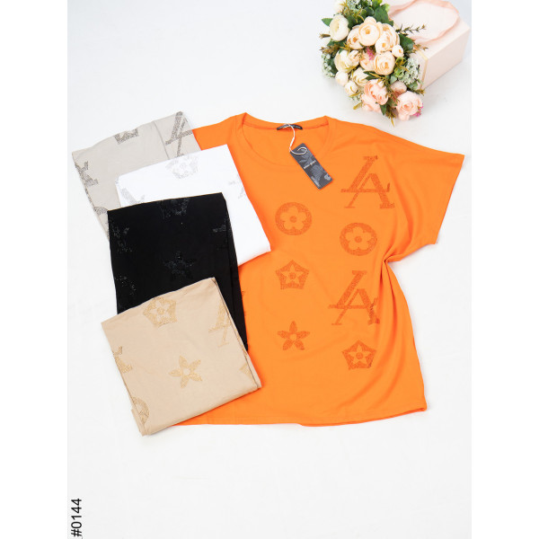 0144 Футболка жіноча з принтом батал мікс кольорів (6 од: 3XL-3 шт, 4XL-3 шт.)