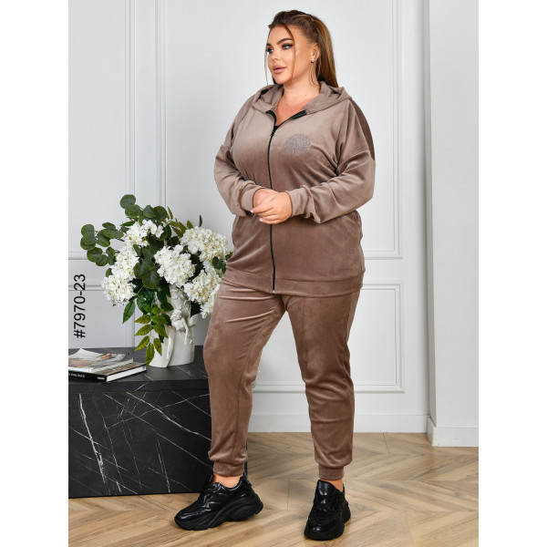 7970-23 Спортивний костюм жіночий на блискавці велюр супербатал (3 ед: 54-56,56-58,58-60)