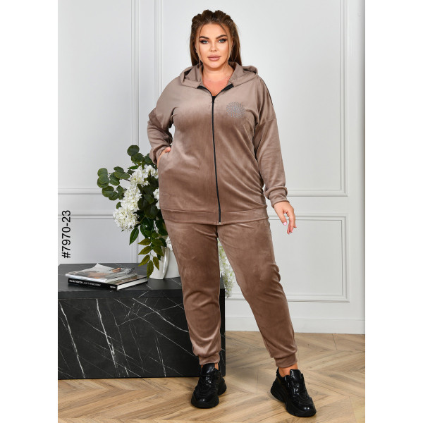 7970-23 Спортивний костюм жіночий на блискавці велюр супербатал (3 ед: 54-56,56-58,58-60)