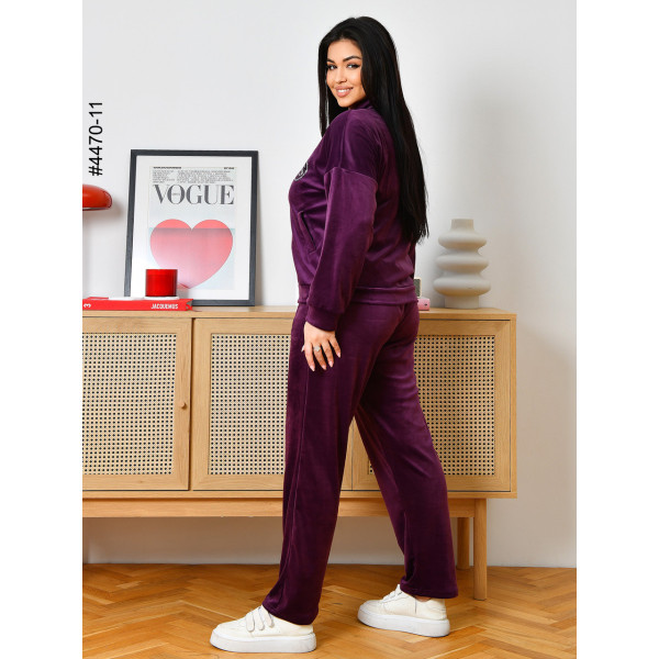 4470-11 Спортивний костюм жіночий велюр на блискавці напівбатал (3 од: 48,50,52)