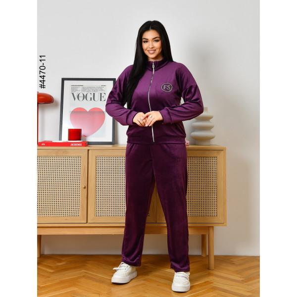 4470-11 Спортивний костюм жіночий велюр на блискавці напівбатал (3 од: 48,50,52)