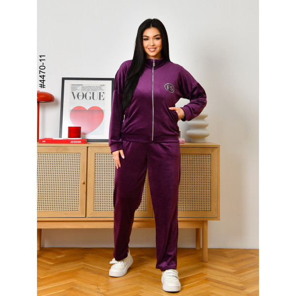4470-11 Спортивний костюм жіночий велюр на блискавці напівбатал (3 од: 48,50,52)