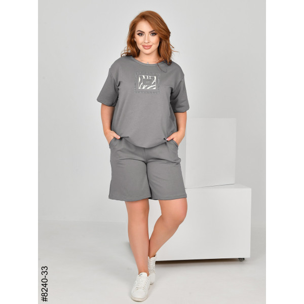 8240-33 Спортивний костюм жіночий турецька двонитка напівбатал (3 од: 48,50,52)