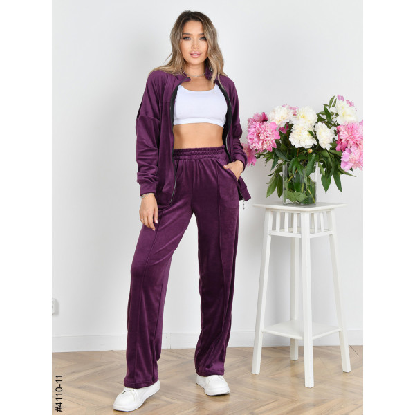 4110-11 Спортивний костюм жіночий на блискавці велюр прямі штани норма (3 од: 42,44,46)