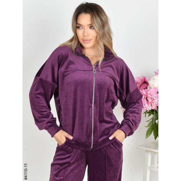 4110-11 Спортивний костюм жіночий на блискавці велюр прямі штани норма (3 од: 42,44,46)