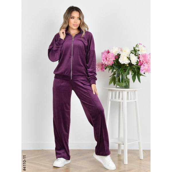 4110-11 Спортивний костюм жіночий на блискавці велюр прямі штани норма (3 од: 42,44,46)