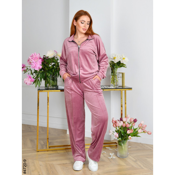 4720-9 Спортивний костюм жіночий на блискавці велюр прямі штани напівбатал (3 од: 48,50,52)