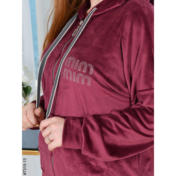 7310-13 Спортивний костюм жіночий на блискавці велюр прямі штани батал (3 од: 50,52,54)