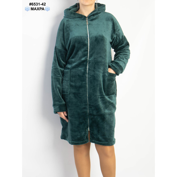 6531-42 Халат жіночий на блискавці з поясом махра напівбатал (3 од: 44-46,48-50,52-54)