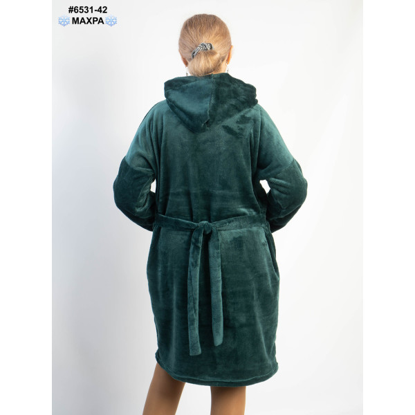 6531-42 Халат жіночий на блискавці з поясом махра напівбатал (3 од: 44-46,48-50,52-54)