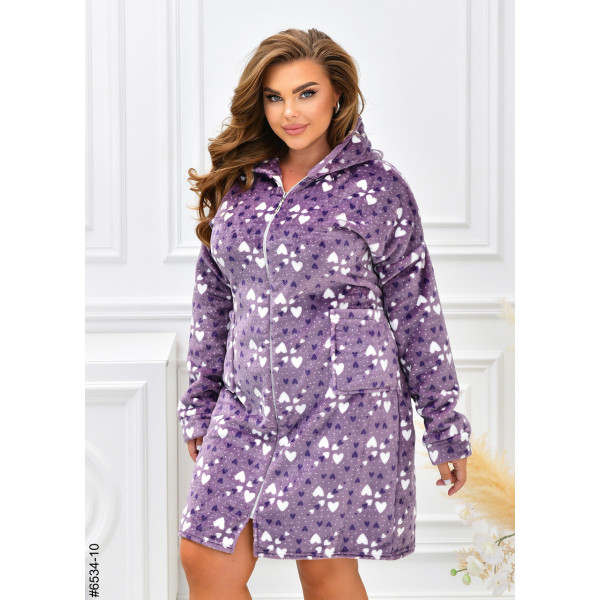 6534-10 Халат жіночий на блискавці з поясом махра напівбатал (3 од: 44-46,48-50,52-54)