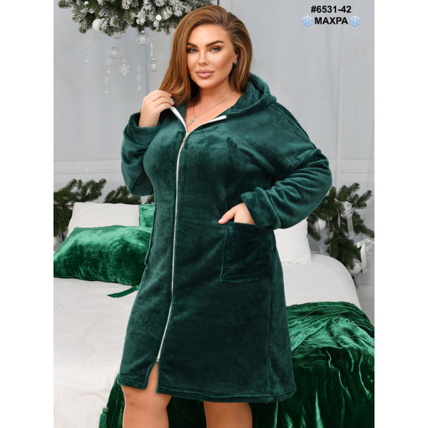 6531-42 Халат жіночий на блискавці з поясом махра напівбатал (3 од: 44-46,48-50,52-54)