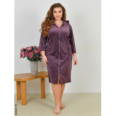 2520-79 Халат жіночий на блискавці з поясом велюр батал (3 од: 52-54,56-58,60-62)