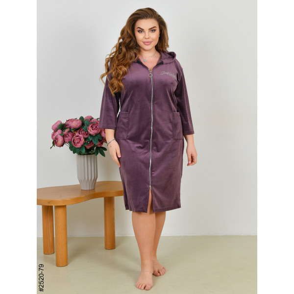 2520-79 Халат жіночий на блискавці з поясом велюр батал (3 од: 52-54,56-58,60-62)