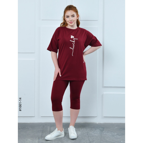 1661-14 Костюм жіночий футболка + бриджі кулір напівбатал (3 од:48,50,52)