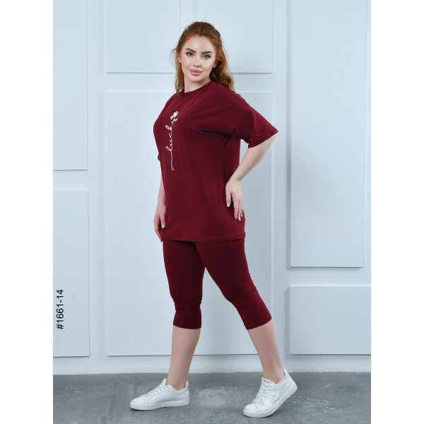 1661-14 Костюм жіночий футболка + бриджі кулір напівбатал (3 од:48,50,52)
