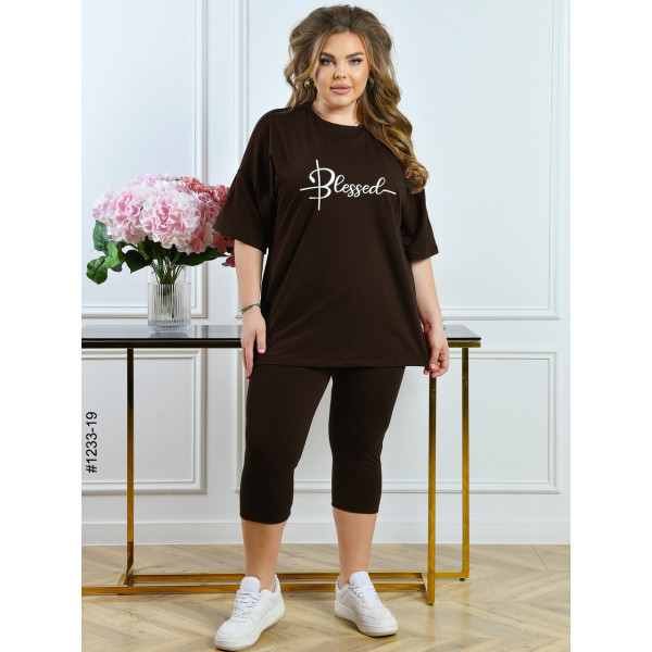 1233-19 Костюм жіночий футболка + бриджі кулір батал (3 од: 54,56,58)