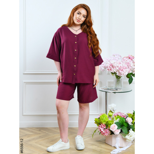 6556-12 Костюм женский рубашка + шорты лен жатка полубатал (3 ед: 48,50,52)