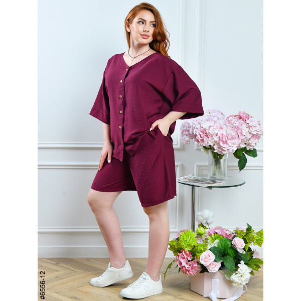 6556-12 Костюм женский рубашка + шорты лен жатка полубатал (3 ед: 48,50,52)