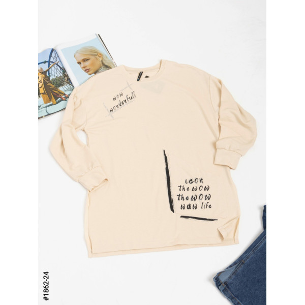 1862-24 Жіночий батнік з принтом двонитка напівбатал (3 од: S-M, M-L, L-XL)