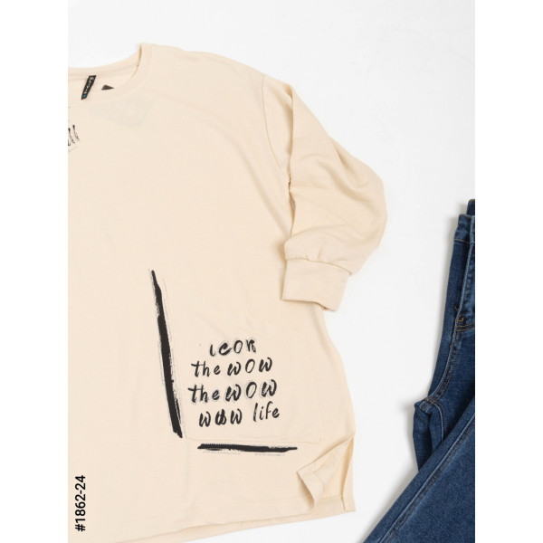 1862-24 Жіночий батнік з принтом двонитка напівбатал (3 од: S-M, M-L, L-XL)