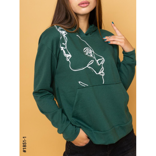 1851-1 Худі жіночі двунитка з принтом норма (3 од: S-M, M-L, L-XL)