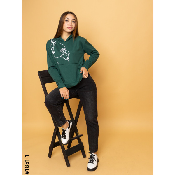 1851-1 Худі жіночі двунитка з принтом норма (3 од: S-M, M-L, L-XL)