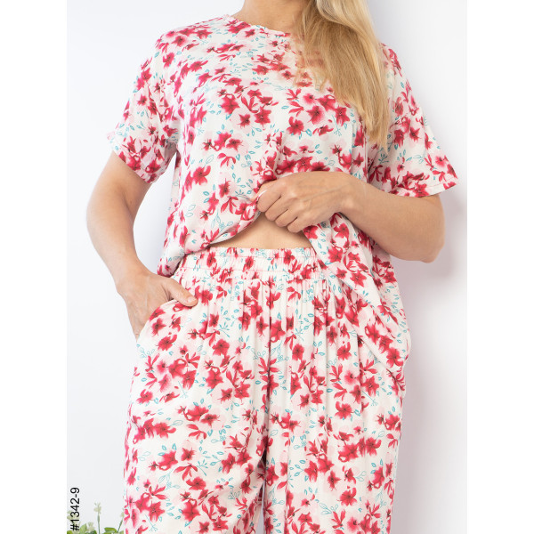 1342-9 Костюм жіночий з квітковим принтом штапель (4 од: 44,46,48,50)