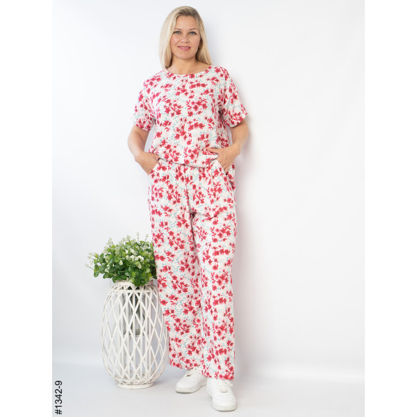 1342-9 Костюм жіночий з квітковим принтом штапель (4 од: 44,46,48,50)