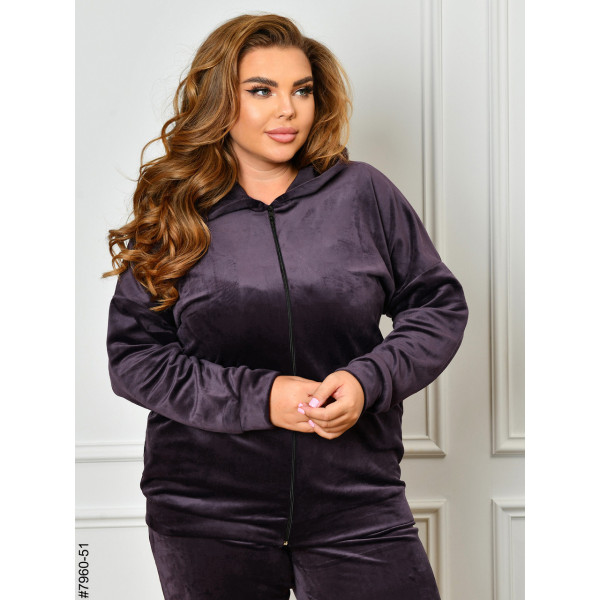 7960-51 Спортивний костюм жіночий на блискавці велюр супербатал (3 ед: 54-56,56-58,58-60)