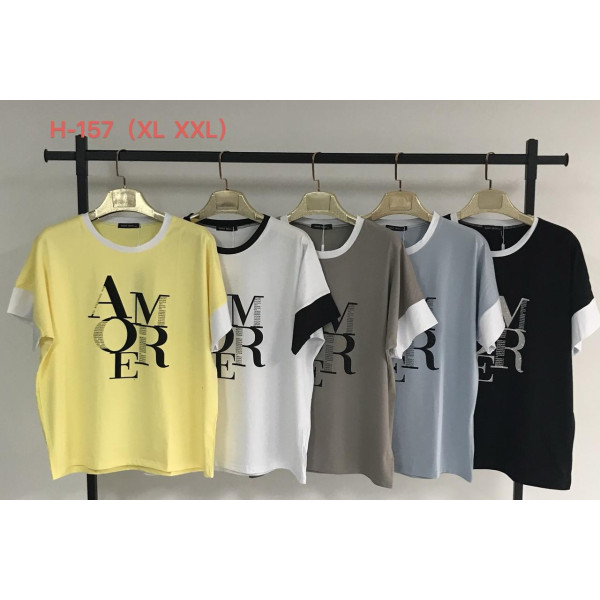 0157 Футболка жіноча з принтом батал мікс кольорів (6 од: XL-3 шт, 2XL-3 шт.)